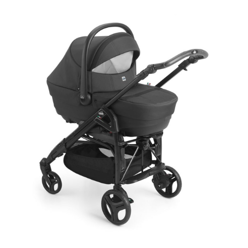 CAM Stroller Black The High Quality Travel System Stroller, Carrycot, Infant Car Seat, Diaper Bag, Foot cover, 4x Wheels, Storage Basket