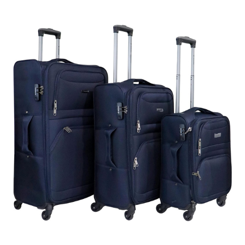 Sonada Lightweight Luggage 4 Wheels, ANTI Theft Digit Lock Softside Suitcase for travel (Set of 3, Navy)