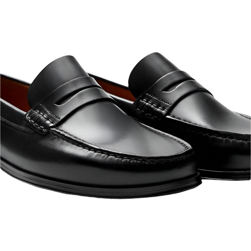 Massimo Dutti Soft Nappa Leather Black Loafers with Strap