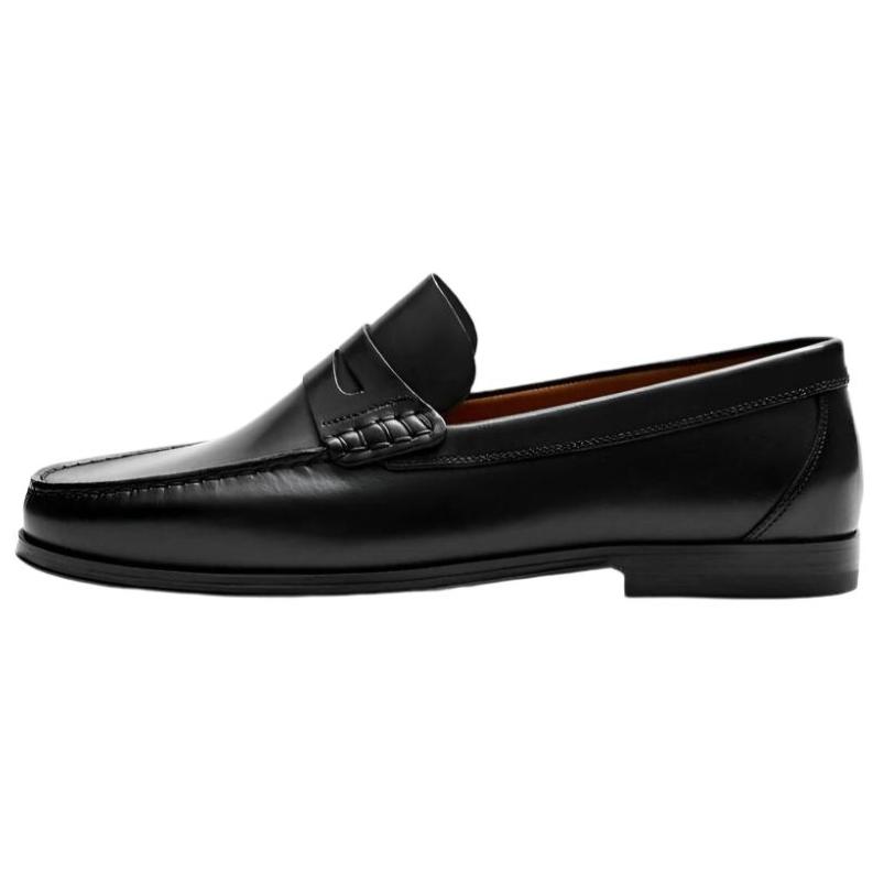 Massimo Dutti Soft Nappa Leather Black Loafers with Strap