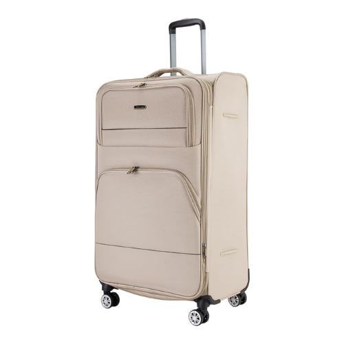 Pierre Cardin Softside Luggage Set of 3 Extra Large Size, Premium and Lightweight Fabric Material Suitcase, ANTI Theft Double Zipper, Expandable, 4 Double Wheels (Beige)