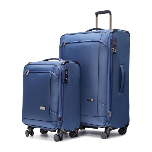 ANTLER Softside Ultra lightweight Luggage, TSA Approved Suitcase for Travel 4 Smooth Wheels, Front pocket, Expandable, With Anti Theft Double Zipper (Blue-Set of 3)