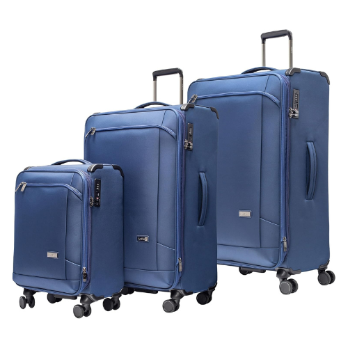 ANTLER Softside Ultra lightweight Luggage, TSA Approved Suitcase for Travel 4 Smooth Wheels, Front pocket, Expandable, With Anti Theft Double Zipper (Blue-Set of 3)