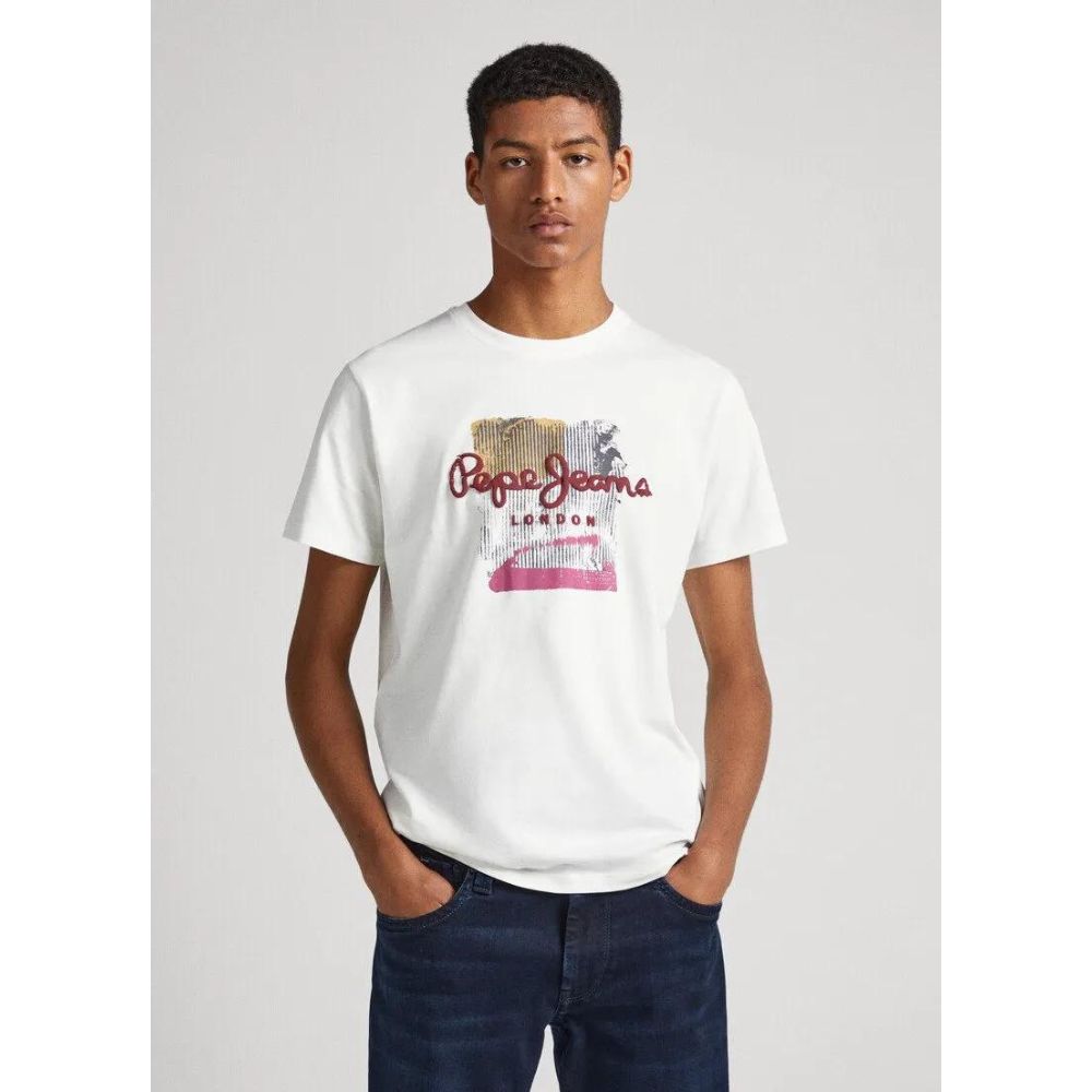 Pepe Jeans White Puff Print T-Shirt Effortless Style & Comfort