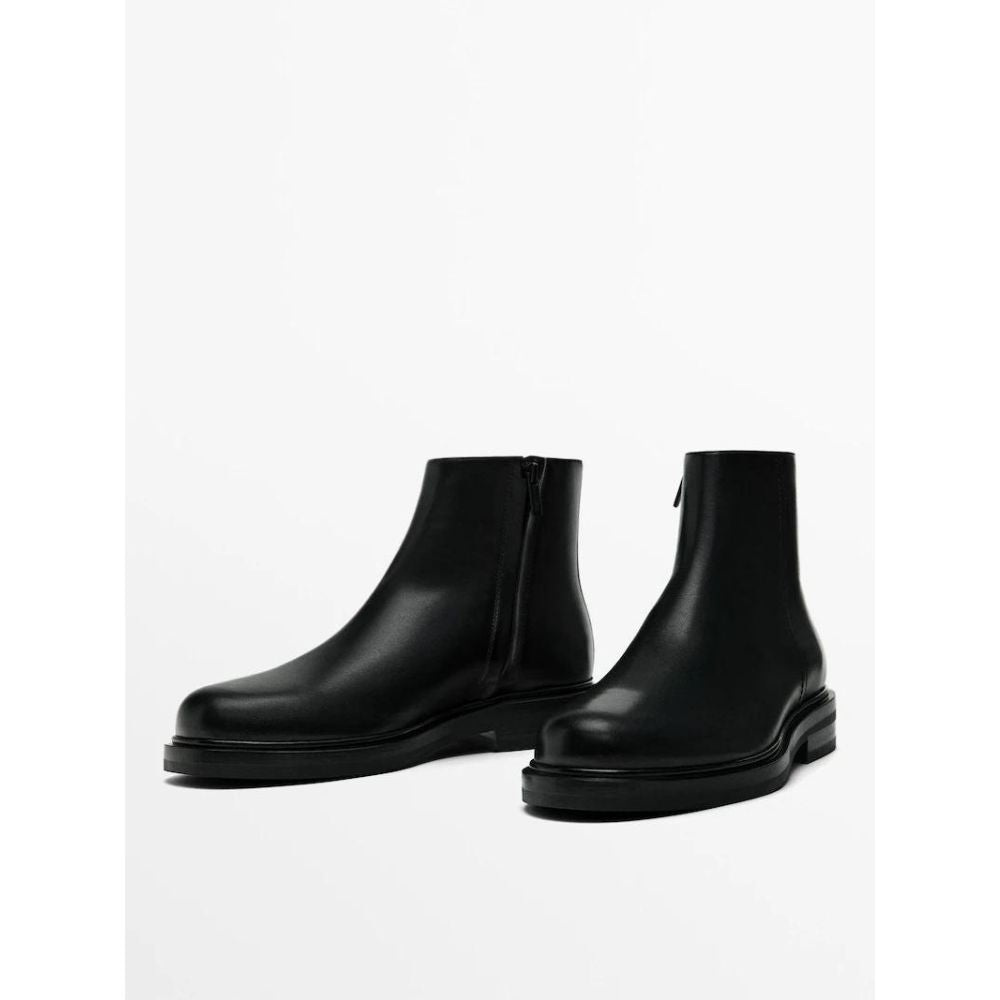 Massimo Dutti Black Leather Boots For Men