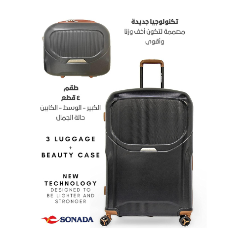 SONADA Luggage Set of 4 Expandable Impact Resistant Hardside Suitcase with 4 Double Spinner Wheels, LIGHT WEIGHT TSA Approved And Anti-Theft Zipper (Set of 4, Black)