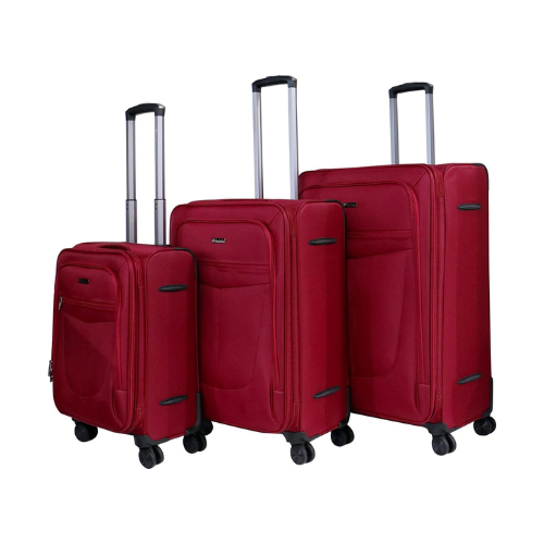 Pierre Cardin Luggage Premium Softside Material Suitcase for Travel and Business, TSA Approved, ANTI Theft Double Zipper, Uster Collection (Set of 3, Red)