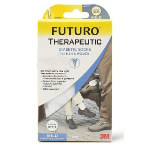 Futuro Therapeutic Diabetic Socks Small White MIld Compression