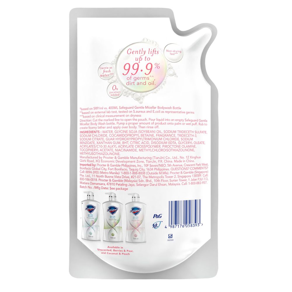 Safeguard Micellar Berries & Pear Cleanser 620ml Refill - Cleanse with Care