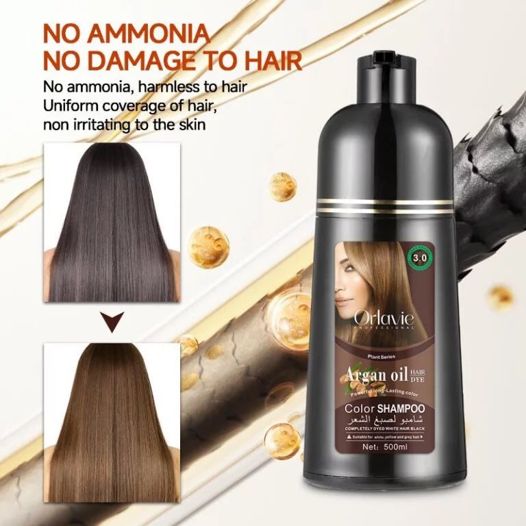 Orlavie Argan Oil Hair Color Shampoo Dark Brown Ammonia Free 500ml*