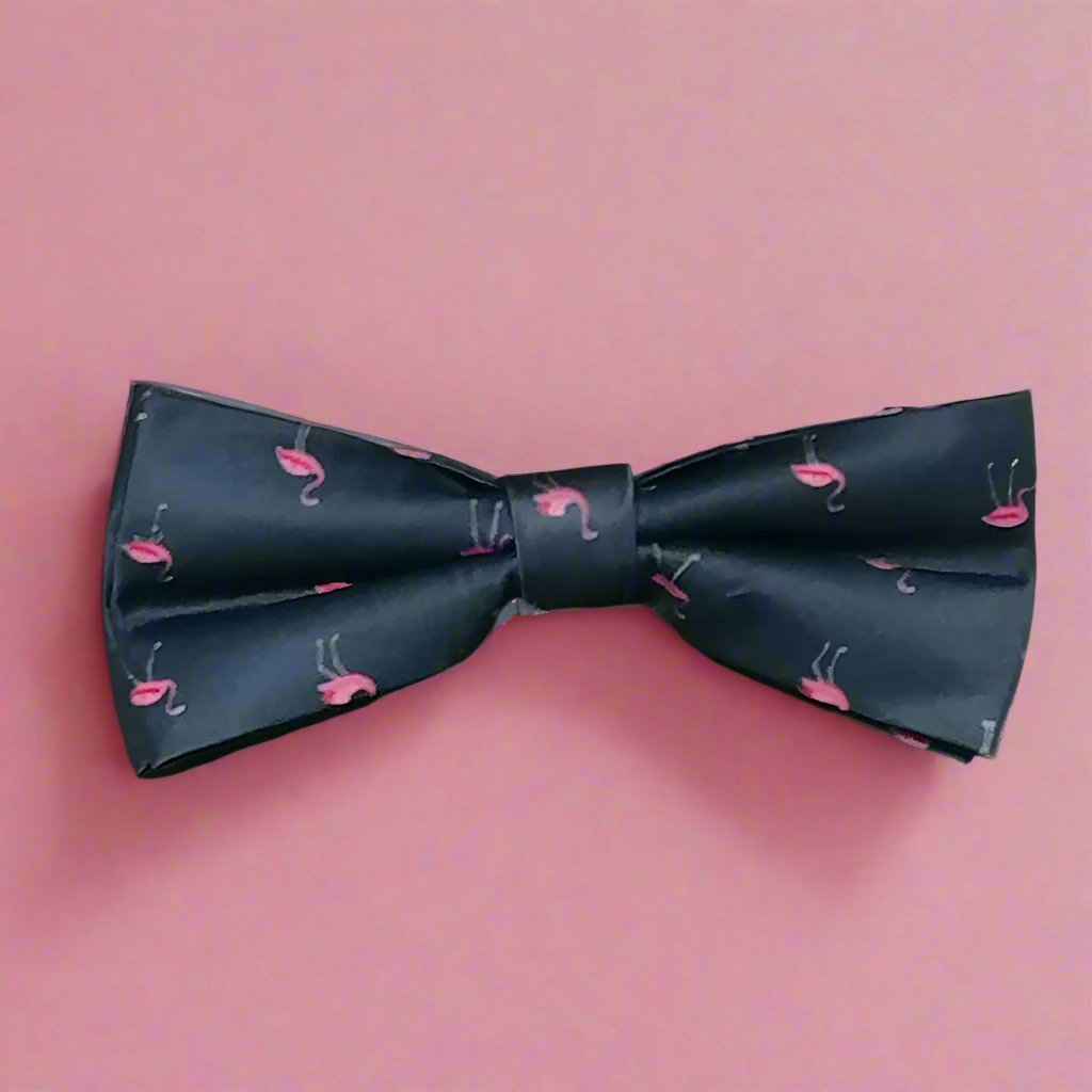 Kenji Luxe Navy Bow Tie & Flamingo Pin Set – Pink Flamingo Design