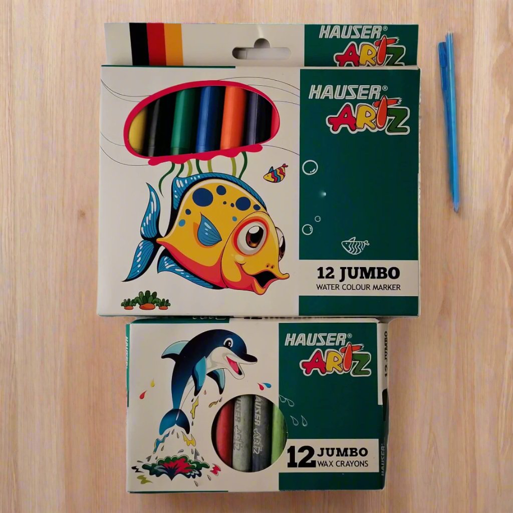 Hauser Artist Kit - 12 Jumbo Wax Crayons + 12 Jumbo Watercolor Markers