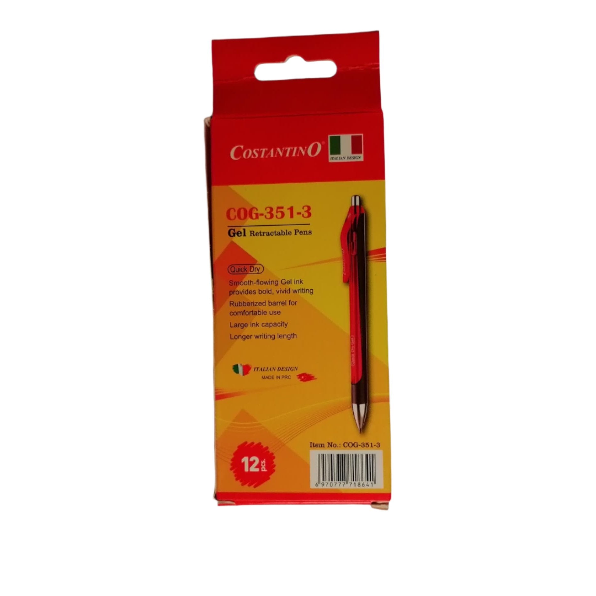 Costantino COG-351-3 Red 1.0mm Liquid Roller Ball Pen Pack Of 12