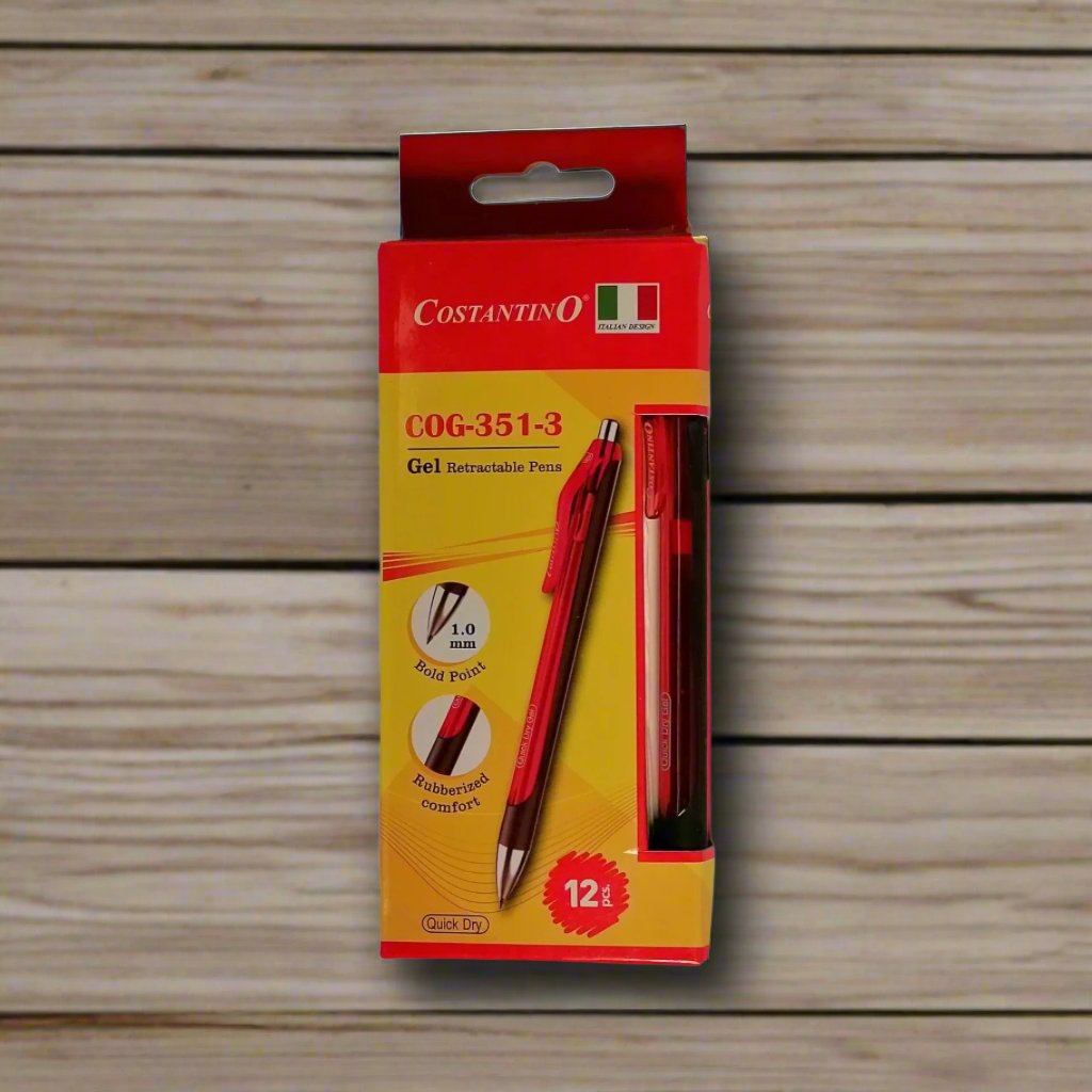 Costantino COG-351-3 Red 1.0mm Liquid Roller Ball Pen Pack Of 12