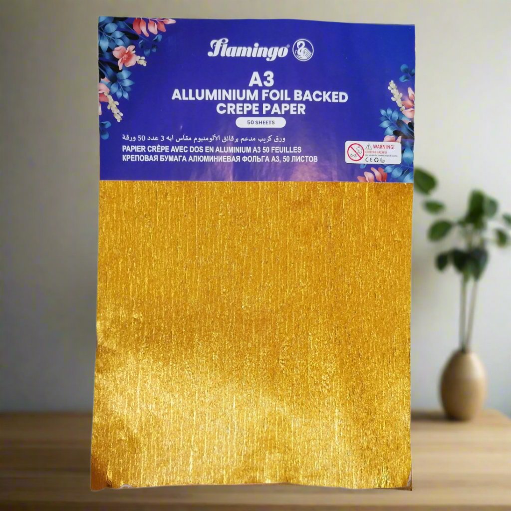 Flamingo A3 Alluminium Foil Backed Crepe Paper 50 Sheets 8 Colors