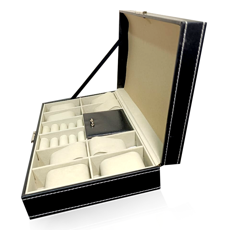 8 Slot PU Leather Watch and Jewelry Organizer Case | Stylish Storage Box for Watches, Rings, Necklaces, & Bracelets