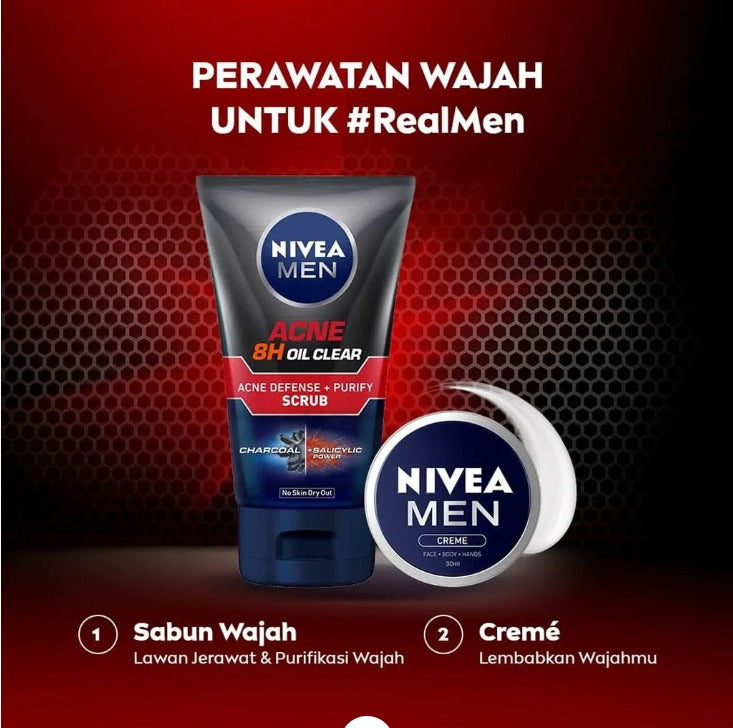 NIVEA MEN Acne Oil Clear Acne Defense + Purify Scrub 100ml
