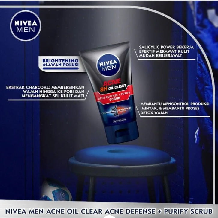NIVEA MEN Acne Oil Clear Acne Defense + Purify Scrub 100ml