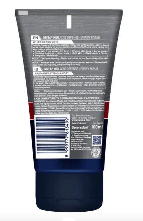 NIVEA MEN Acne Oil Clear Acne Defense + Purify Scrub 100ml