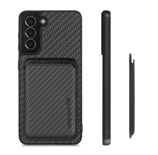 For Samsung Galaxy S24 Carbon Fiber Leather Card Magsafe Magnetic Phone Case(Black)