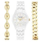 Anne Klein Ladies 12/7740WTST White Ceramic Watch w/ 2- Gold Tone SS Bracelets