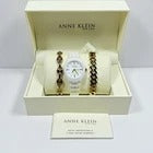 Anne Klein Ladies 12/7740WTST White Ceramic Watch w/ 2- Gold Tone SS Bracelets