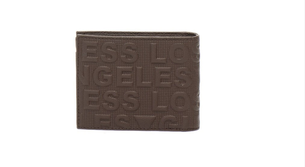 Guess Folding leather wallet with embossed text pattern, Dark brown