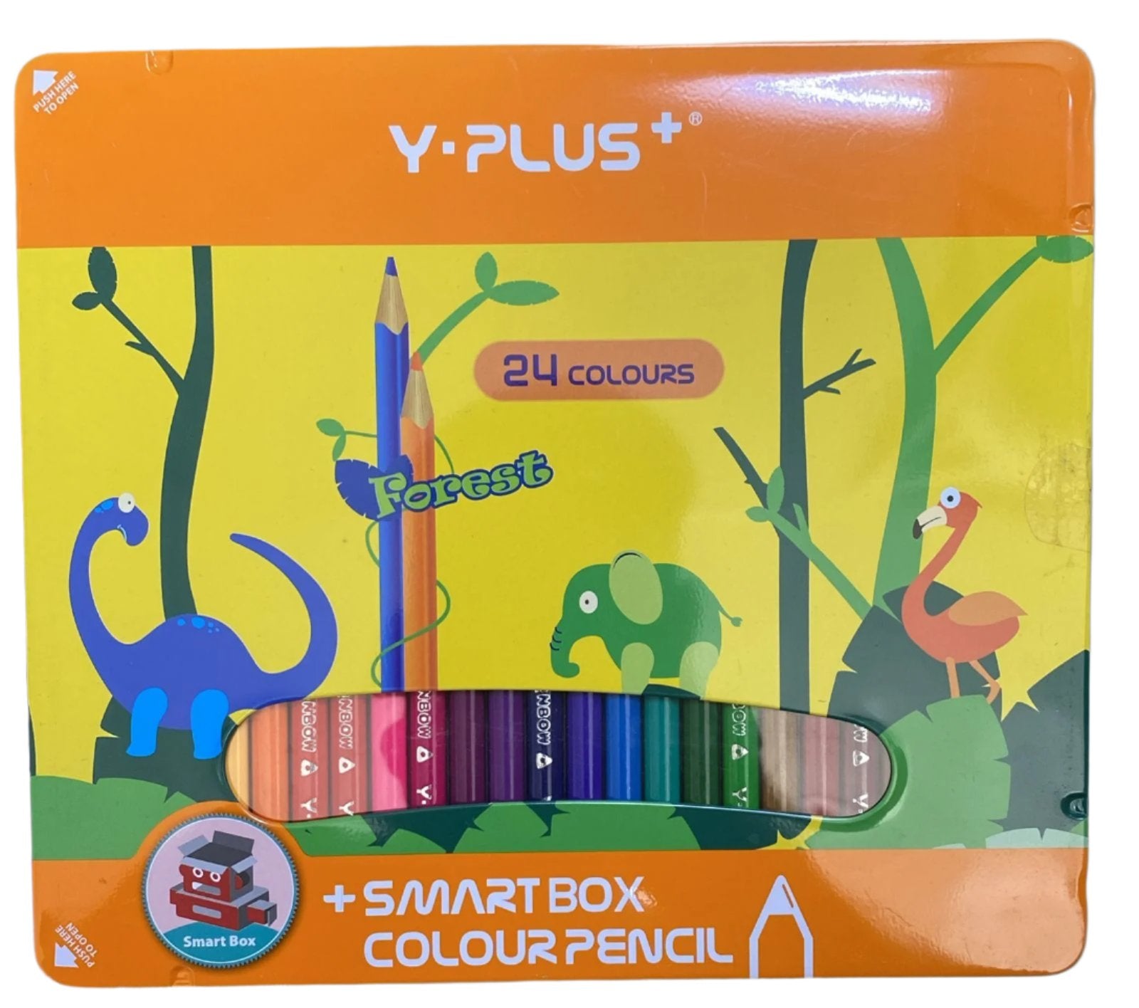 Y-Plus Forest pencil crayons in a metal box of 24 colors