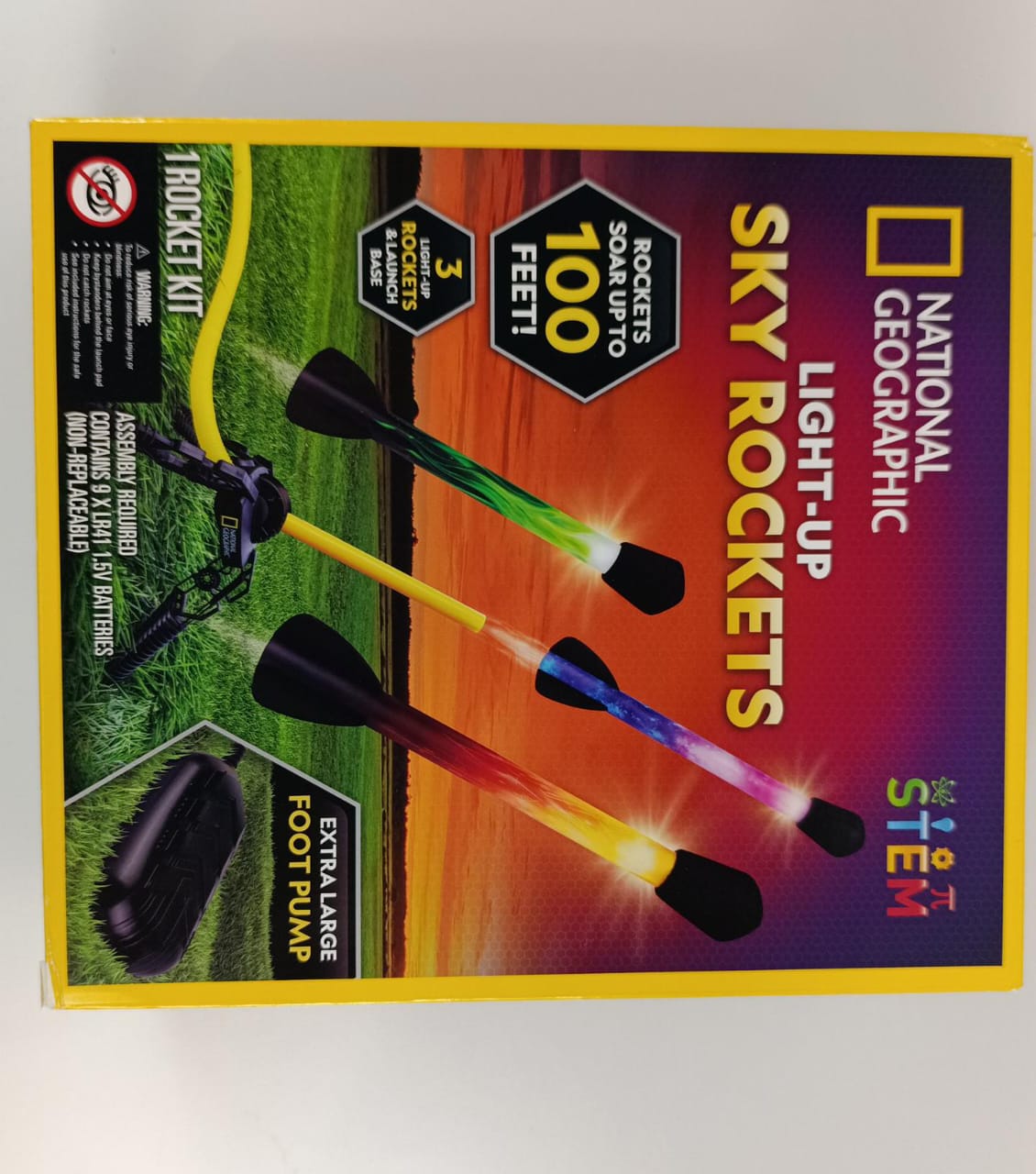 Blue Marble National Geographic Air Rocket Toy – Ultimate LED Rocket Launcher for Kids, Jump and Launch The Light Up, Air Powered, Foam Tipped Rockets up to 100 Feet