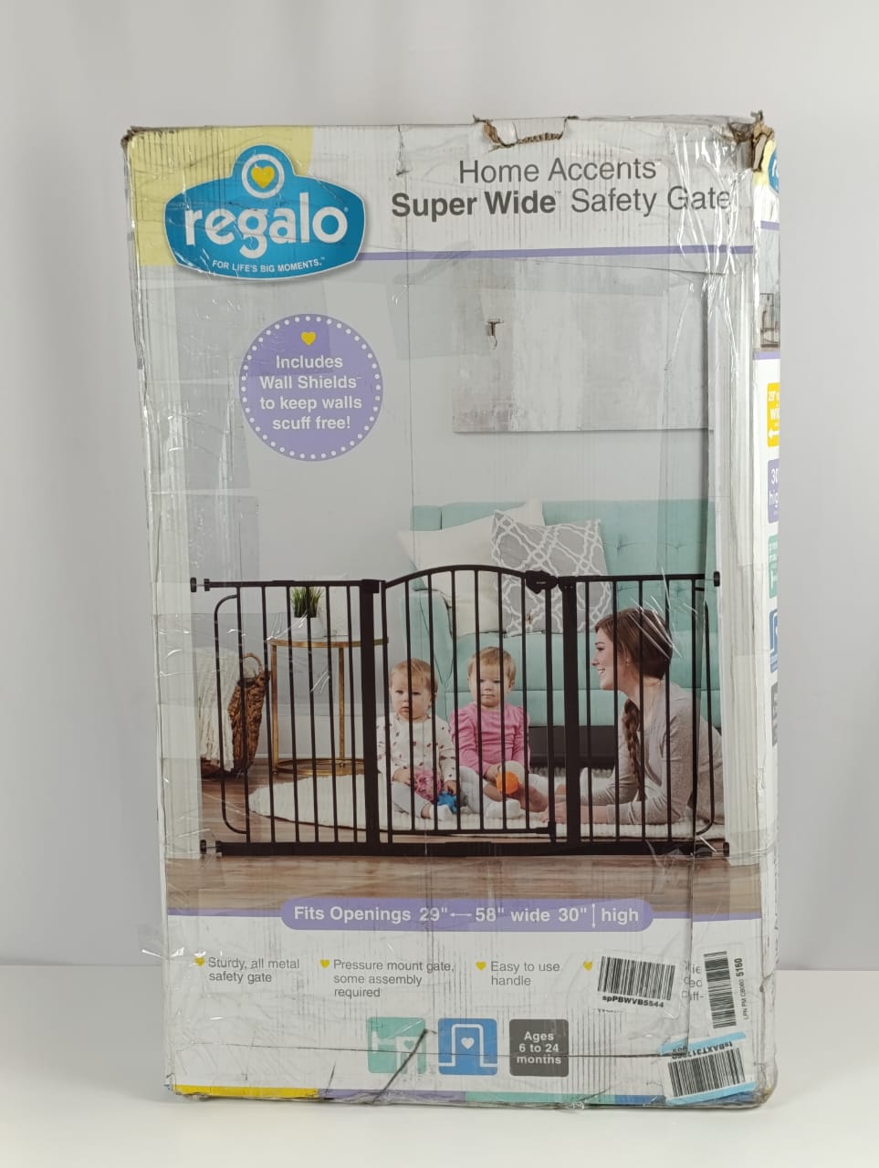 Regalo - Home Accents 74 Ã¢â‚¬â€œ 148-Cm Super Wide Safety Gate, Includes 15-Cm, 20-Cm And 30-Cm Extension Kit, 4 Pack Of Wall Mount Kit - Black
