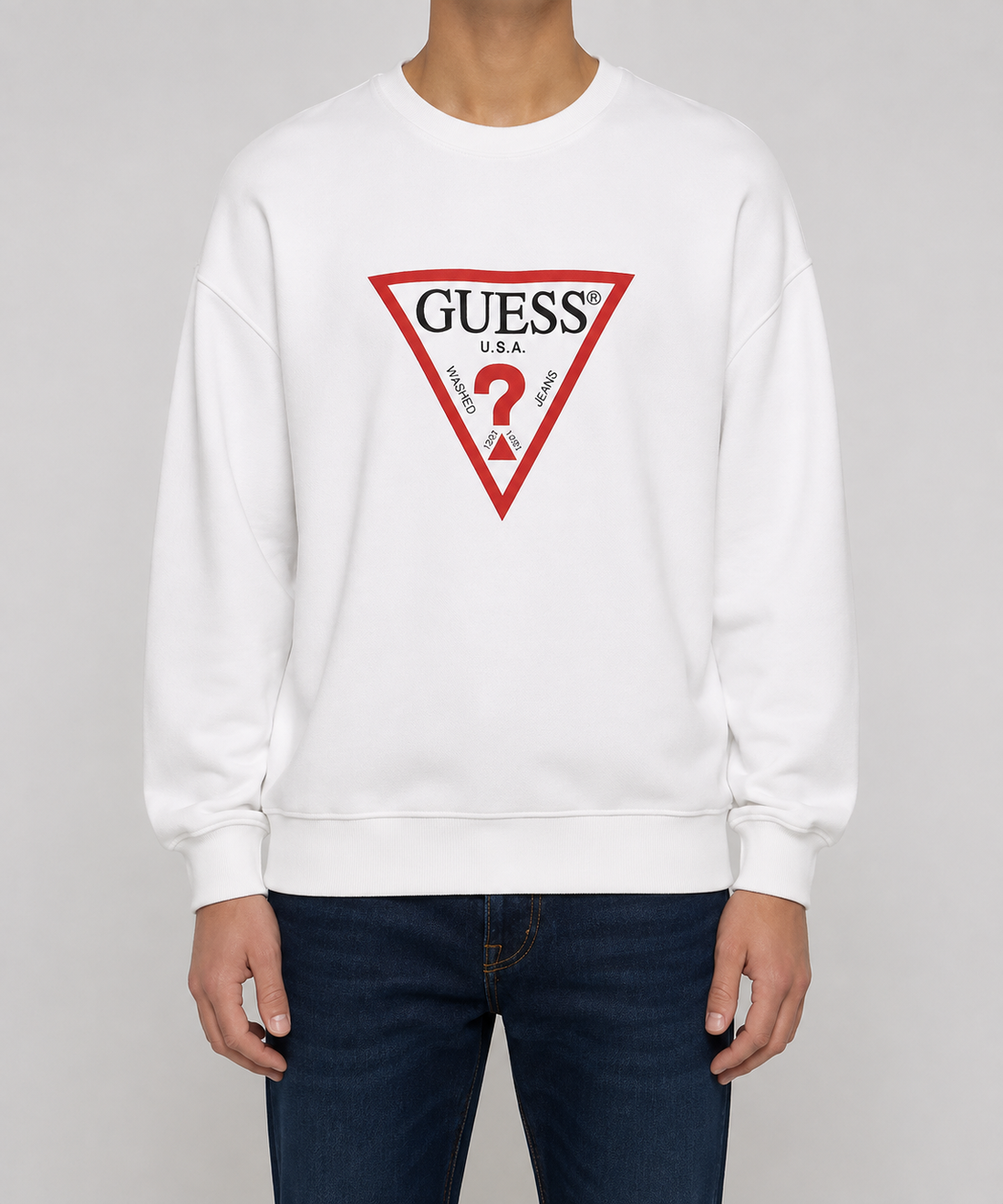 Guess Men's Classic Triangle Logo Sweatshirt White