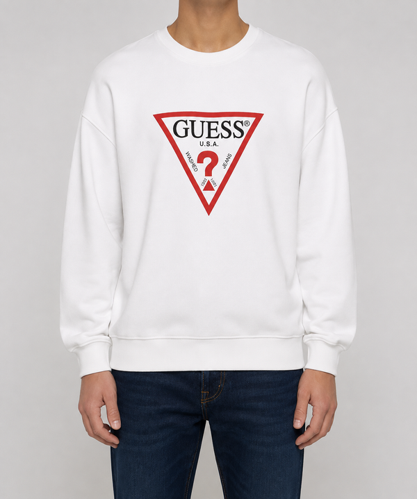 Guess Men's Classic Triangle Logo Sweatshirt White