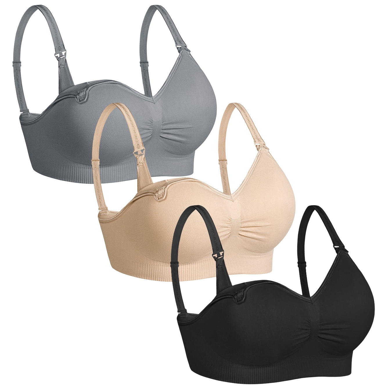 SIZE: XL - Womens Sleeping Nursing Bra Wirefree front buckle Breastfeeding Maternity Bralette Pack of 3