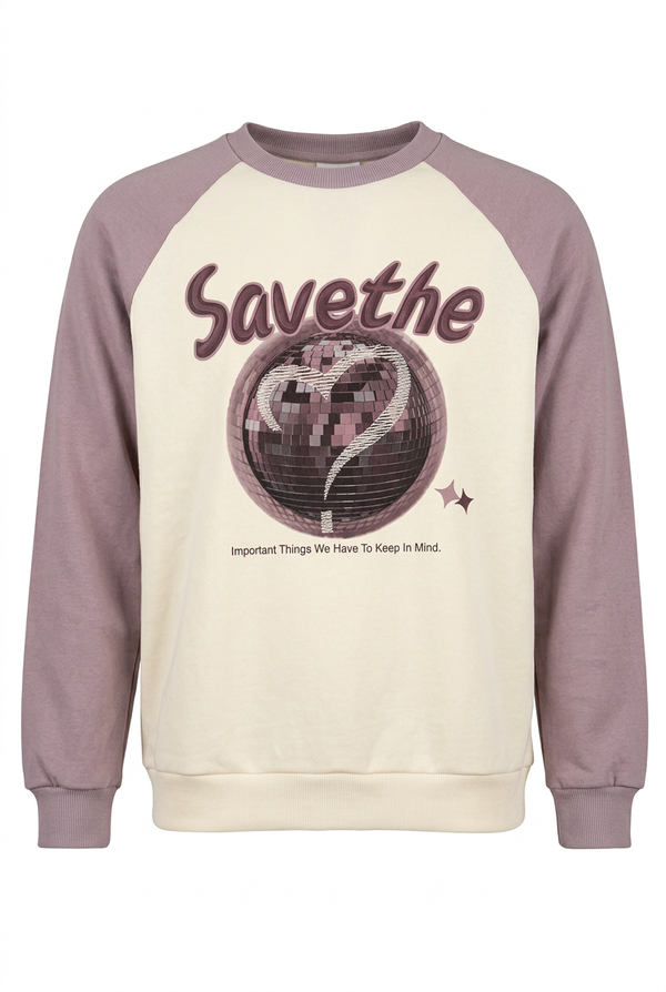 Diyana Women's Two-Tone Disco Ball Graphic Pullover Sweatshirt - Cream/Purple (Style-703A)