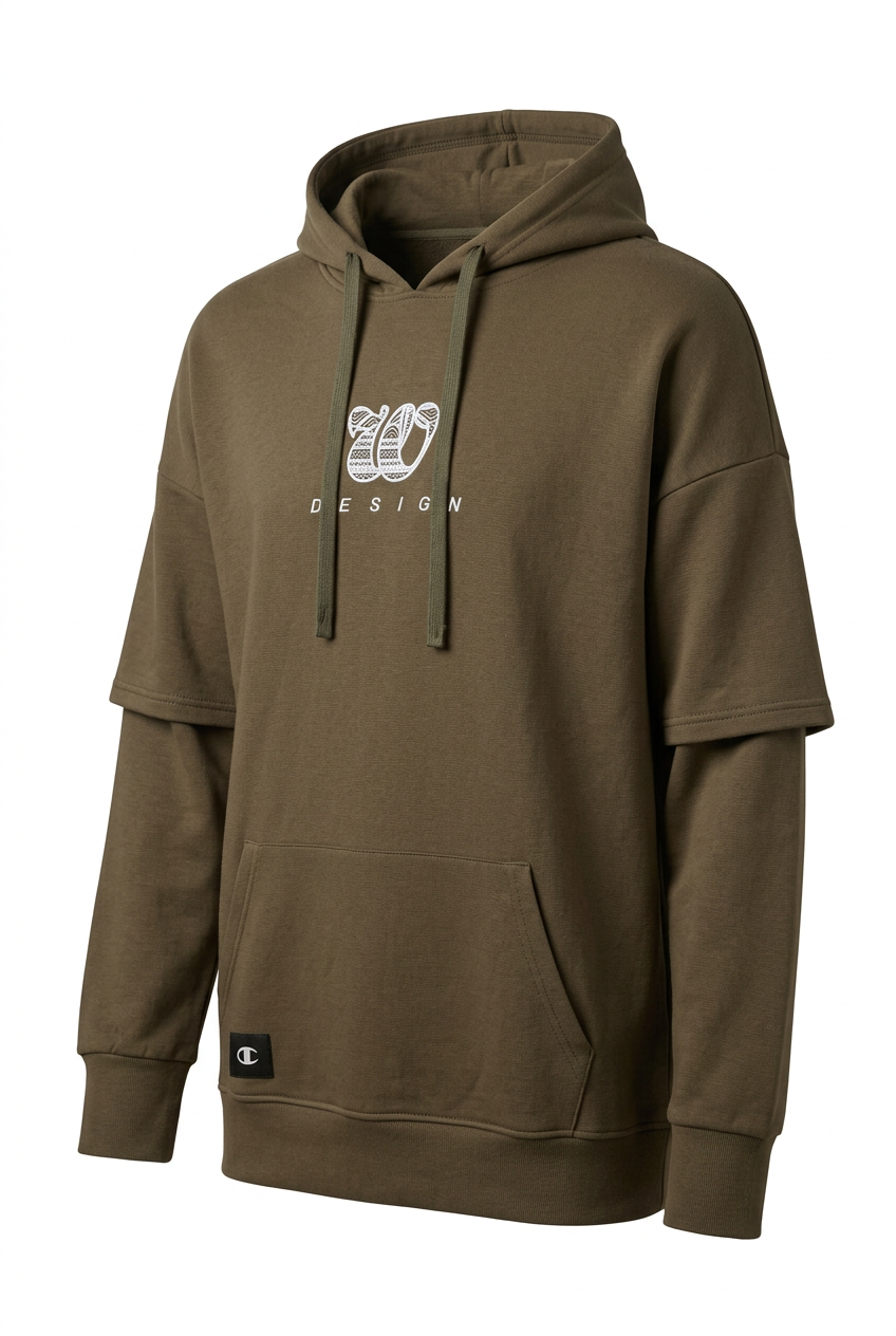 Momento Men's "Design" Graphic Hooded  - Olive Green (Style T102 / M240812)