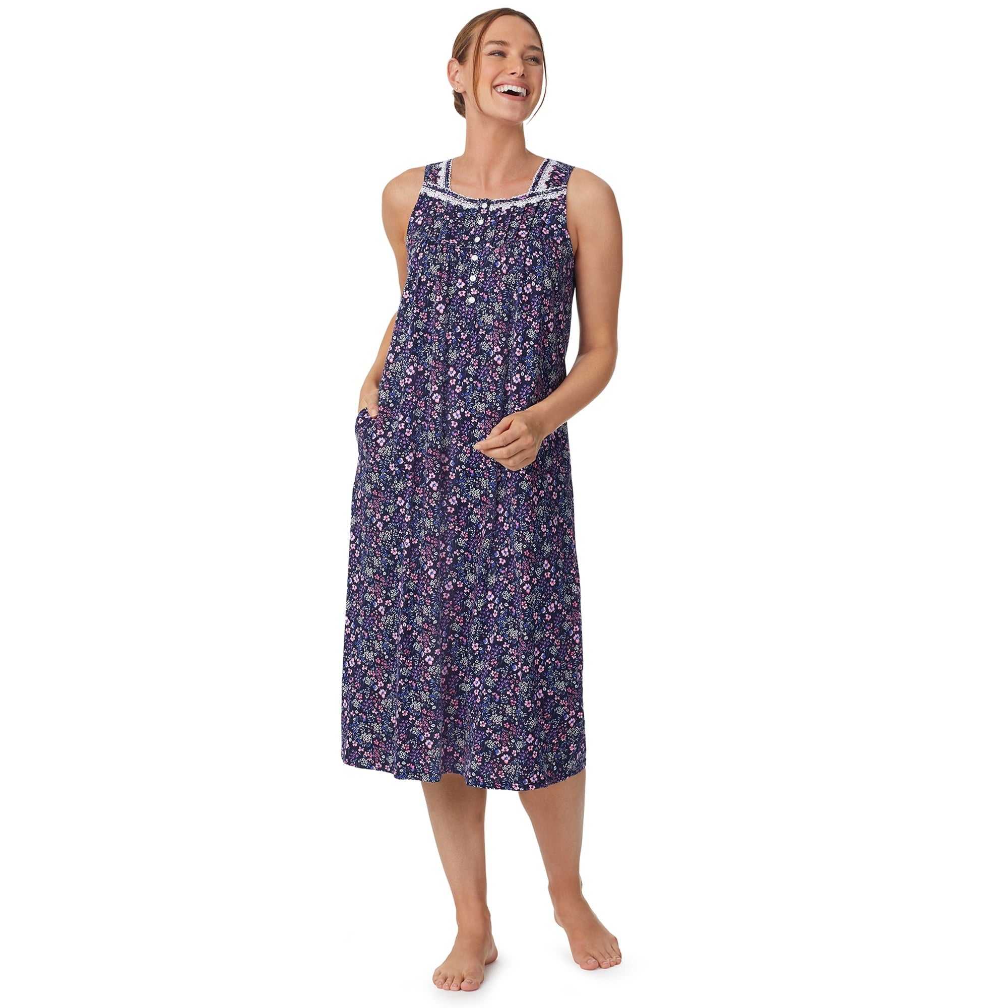 SIZE: 2XL(18W-20W) - Aria Women's Sleeveless Long 100% Cotton Nightgown in 46"