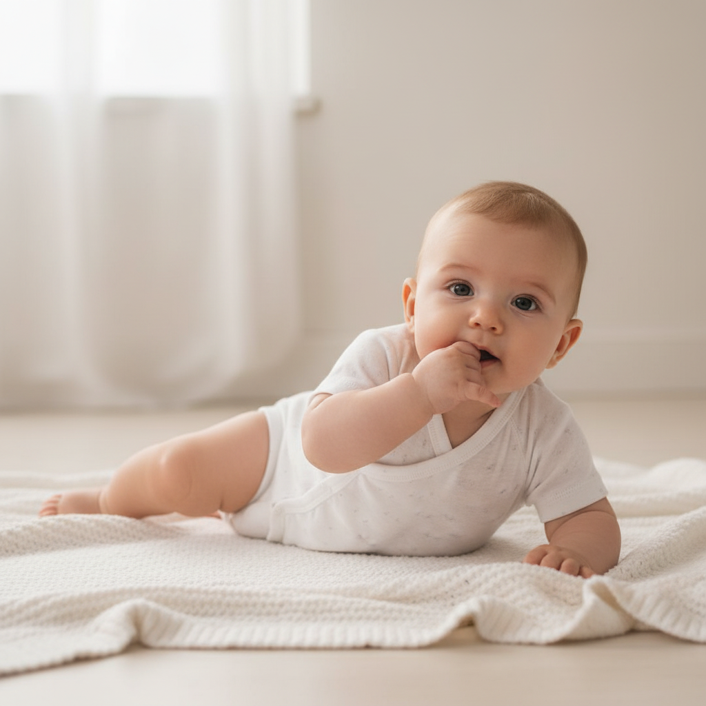 Baby wearing Kiabi bodysuit