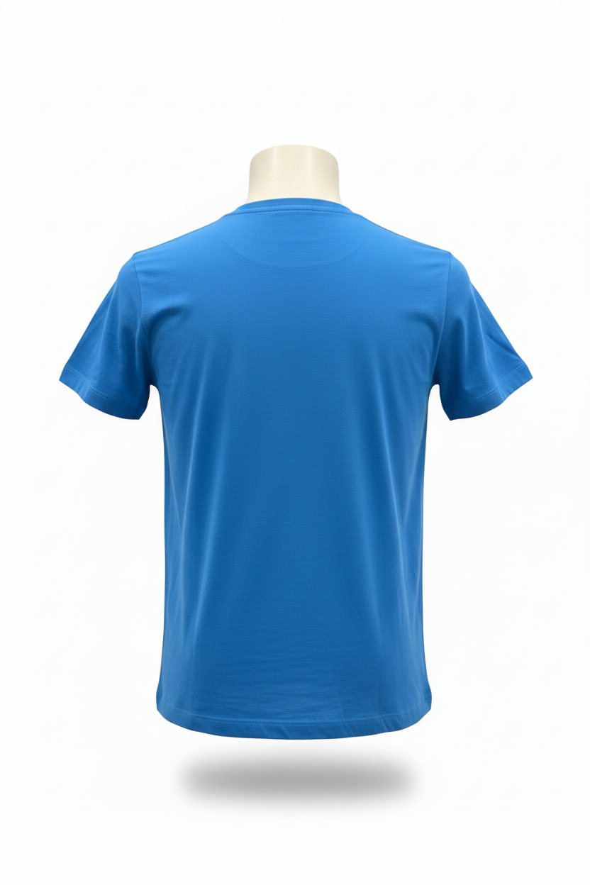 Back view blue t-shirt