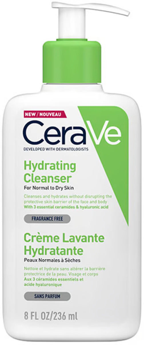 CeraVe Hydrating Cleanser | Face and Body Wash for Normal to Dry skin with Hyaluronic Acid and Ceramides | Fragrance Free Paraben Free |8Oz, 236 ML