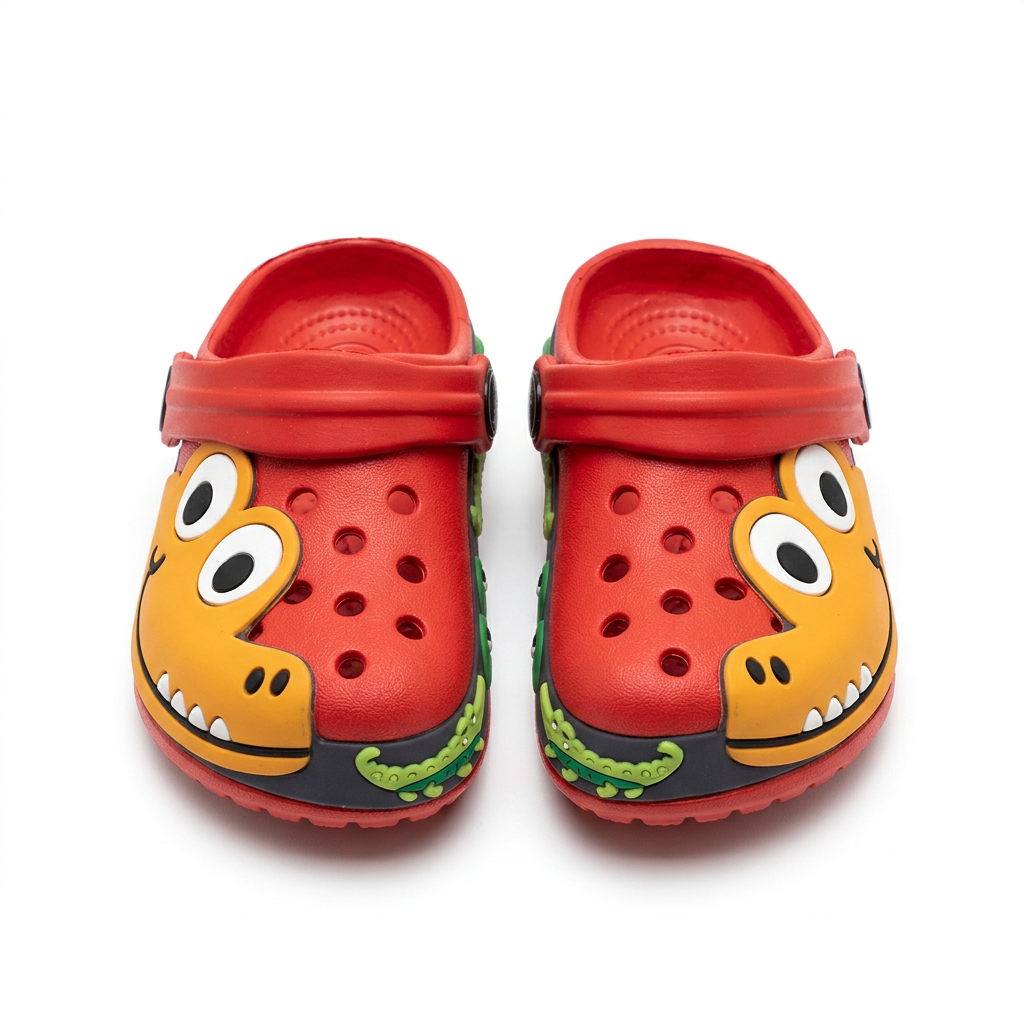 Clogs Kids' Classic Red with Cute Cartoon Dinosaur & Crocodile Graphics