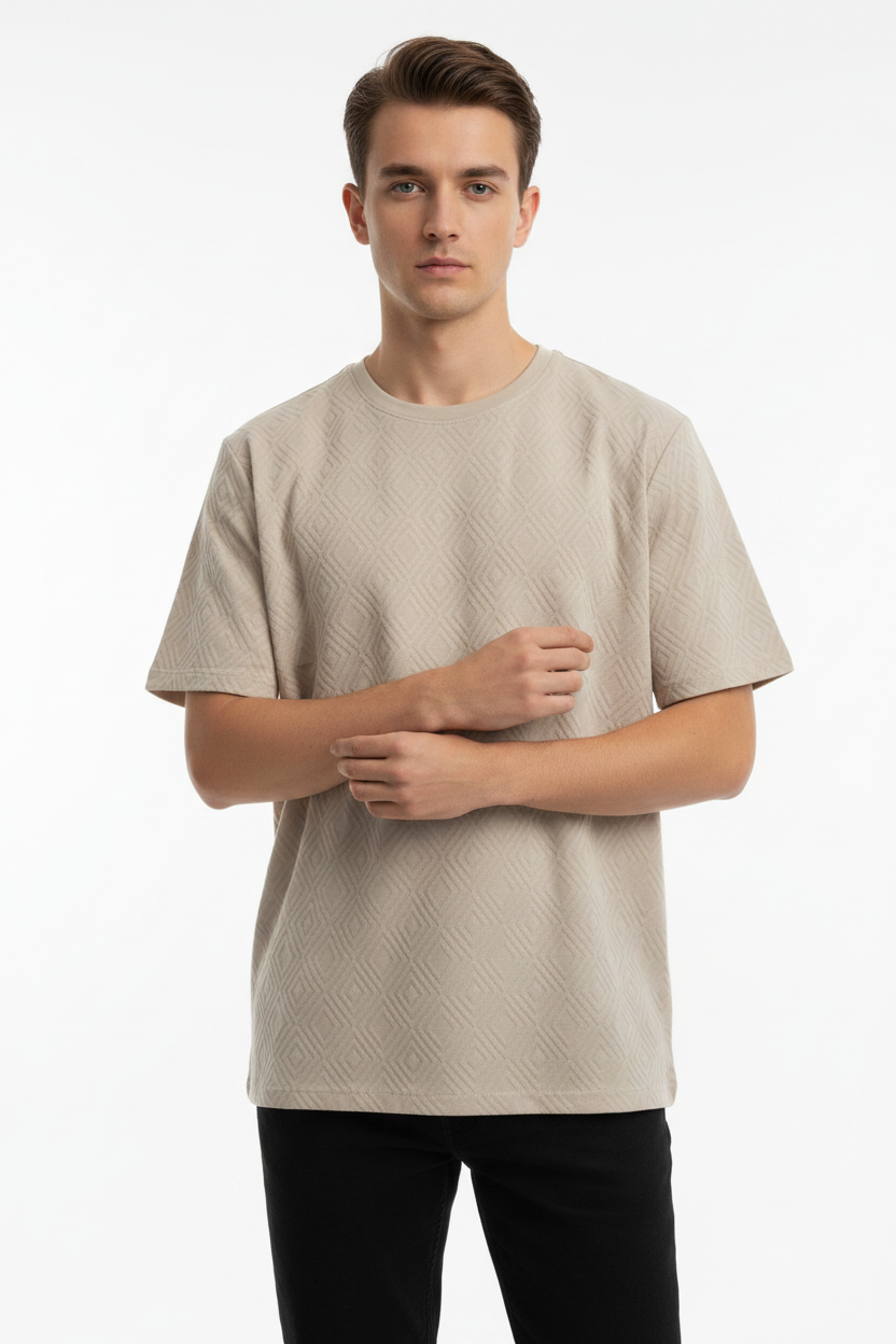 Beige Diamond Texture Shirt - Model Relaxed Fit
