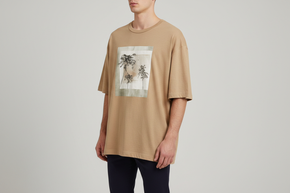 Beige Summer Tee — Front-Left 3Q