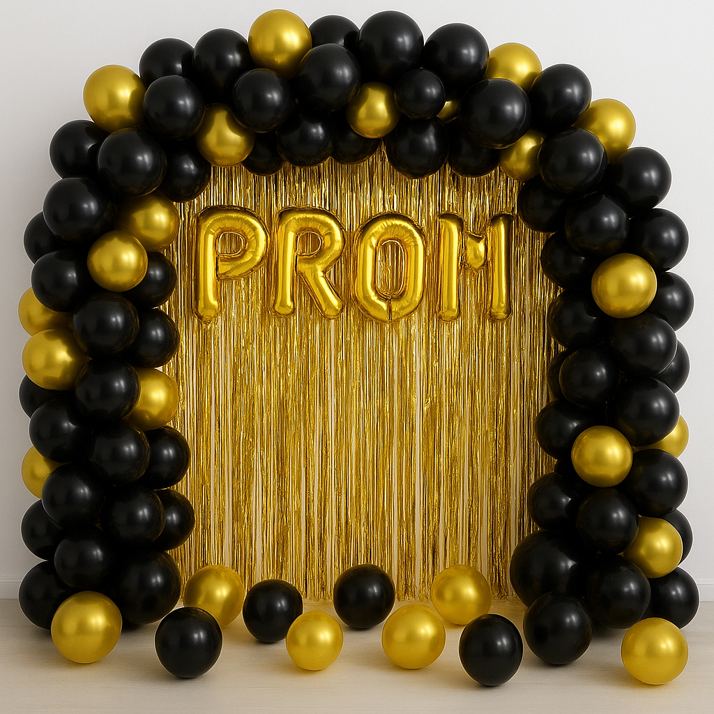 Luxury Black & Gold Prom Balloon Decoration Set – Elegant Party Décor for Proms, Birthdays & Special Celebrations