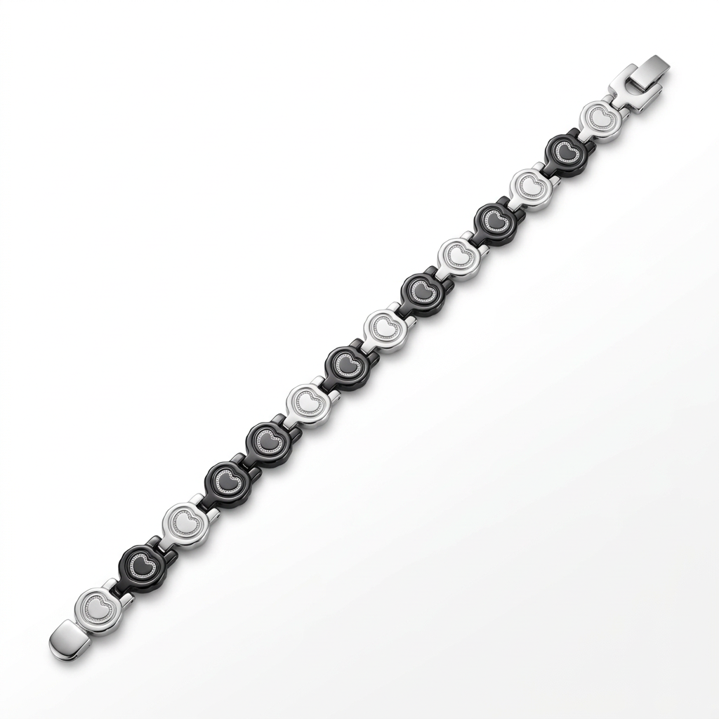 Black-and-silver round-link bracelet product photo