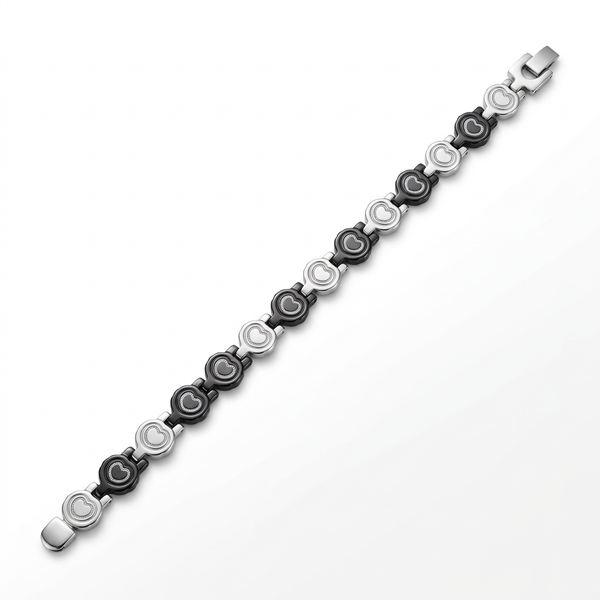 Black-and-silver round-link bracelet product photo