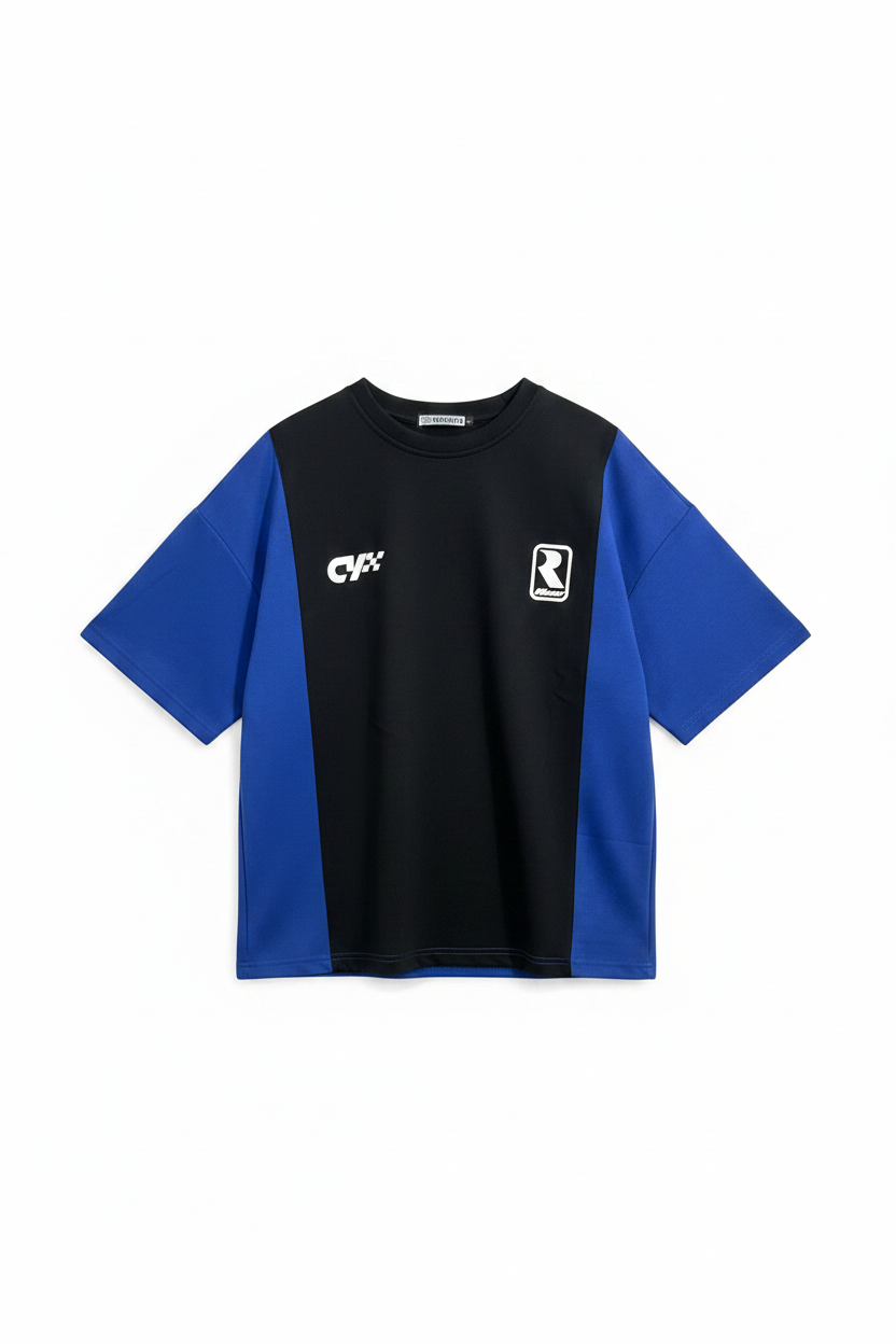 Black Blue Colorblock Tee - Front