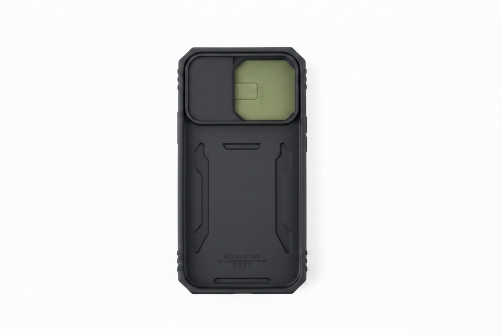 Black Case with Olive Green Camera Cover