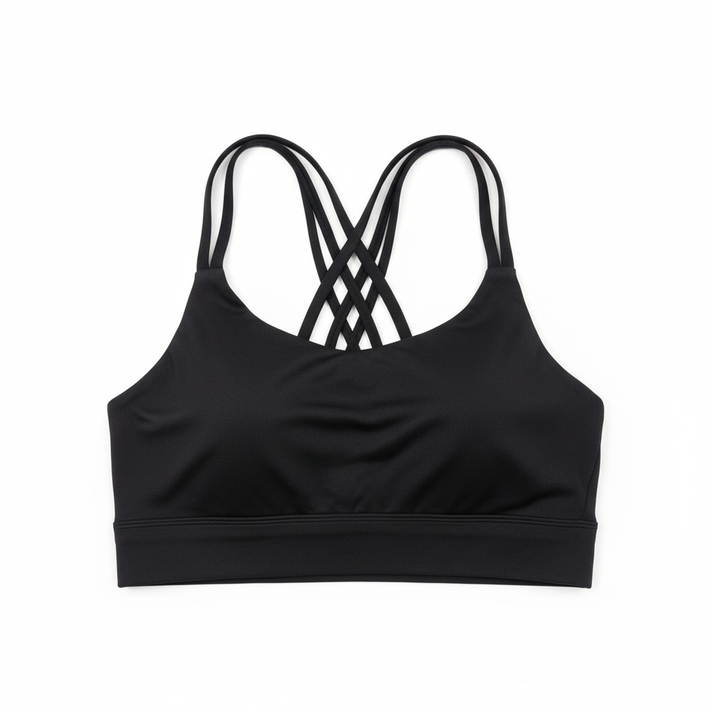 Black Strappy Sports Bra - Flat Lay