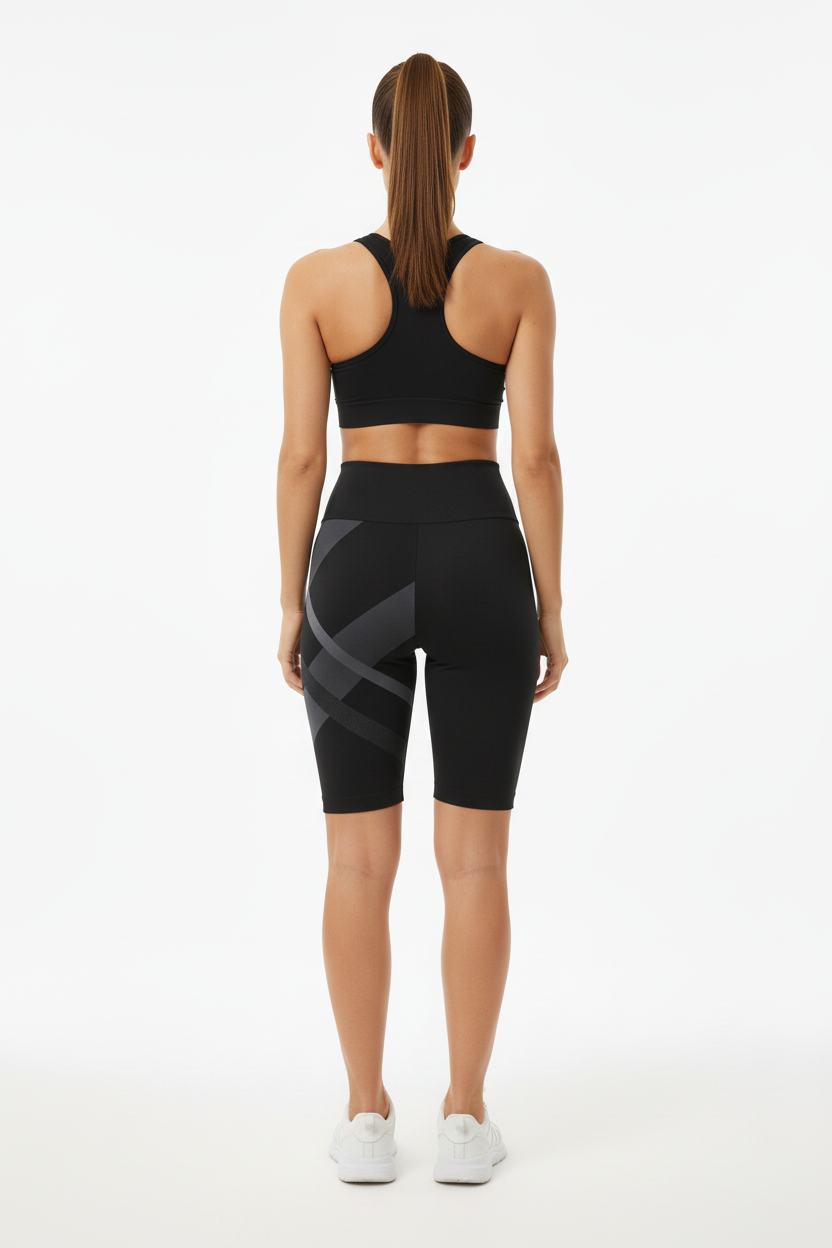 Black X-pattern bike shorts - back
