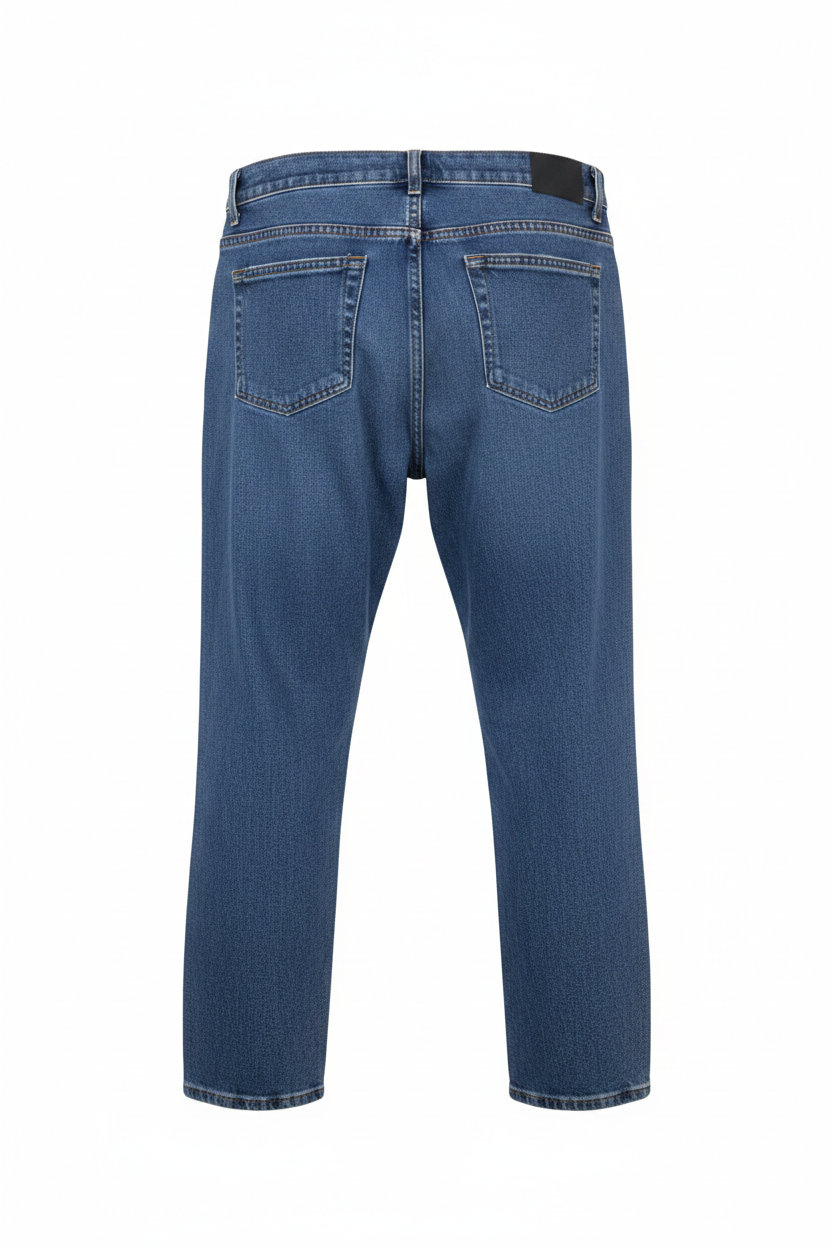 Blue Denim Jeans - Back View White Background
